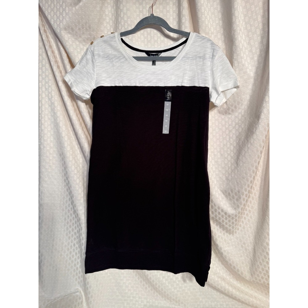 NWT Nicole Miller New York Color Blocked Black White Cotton T-Shirt Dress Size M